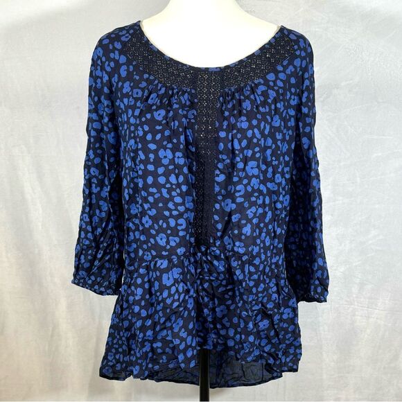 Anthropologie HD in Paris Ressica blue and navy tunic top size medium - Picture 2 of 7